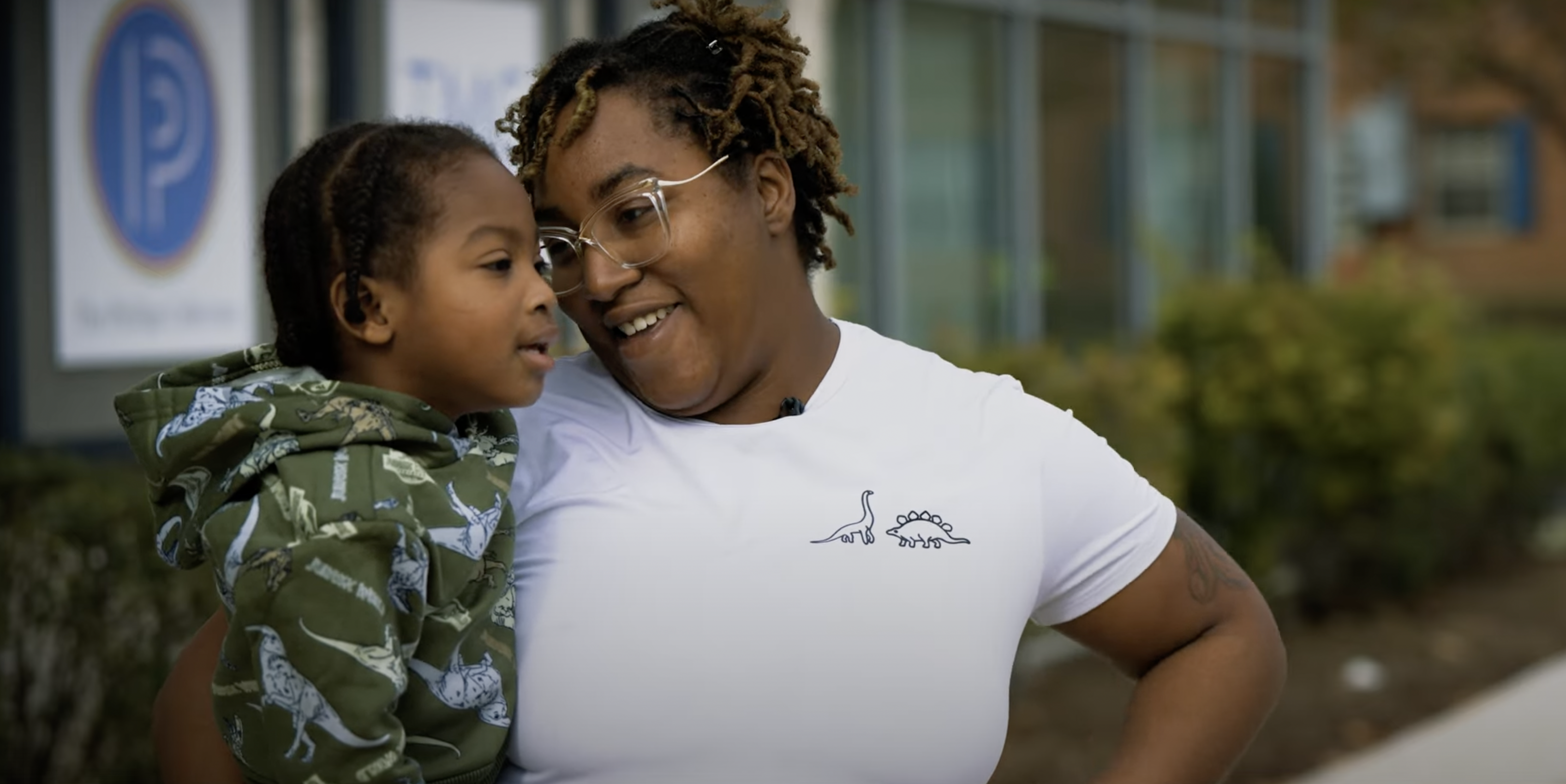 Smiling mother and child